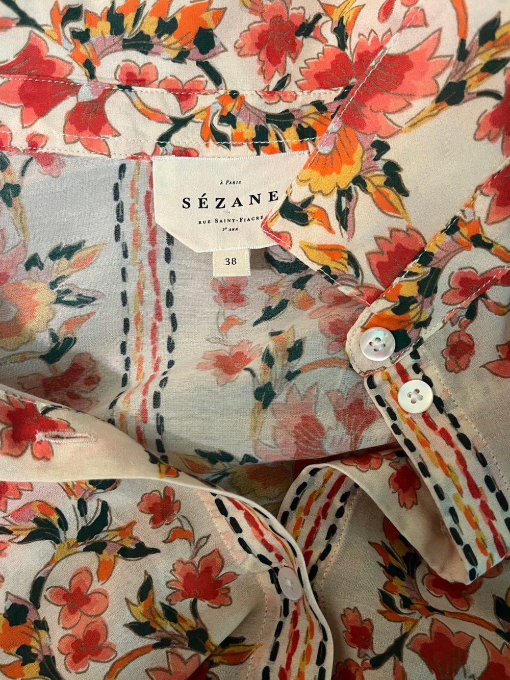 Sz 6 Sezane Fiori Rossi Print Button-Down Pierro Shirt Sz 38 UK - Picture 16 of 17